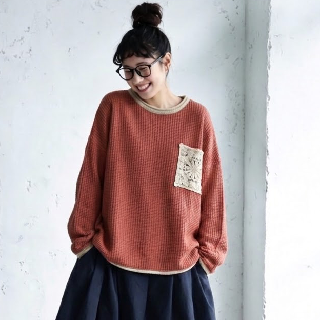 S-3XL ほんのり甘い花柄かぎ針ニット 3XL レッド