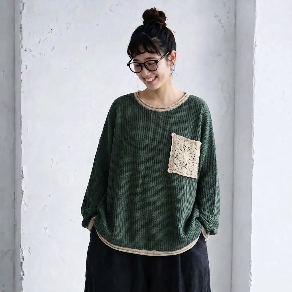 S-3XL ほんのり甘い花柄かぎ針ニット S ブラック