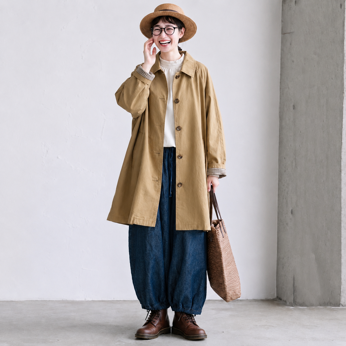 L-2XL ビックシルエット ポケット付き 無地 ミディアム丈 レトロ トレンチコート L カーキ