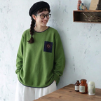 売り切れ必至 レトロ 刺繍 長袖 ラウンドネック ニットセーター フリー グリーン