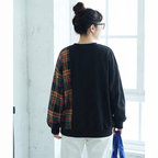 M-2XL チェック切り替えの丸首スウェット M グレー