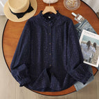 M-XL 新作発売！ ボタン フリル 長袖 花柄 コットン  シャツ M アイボリー