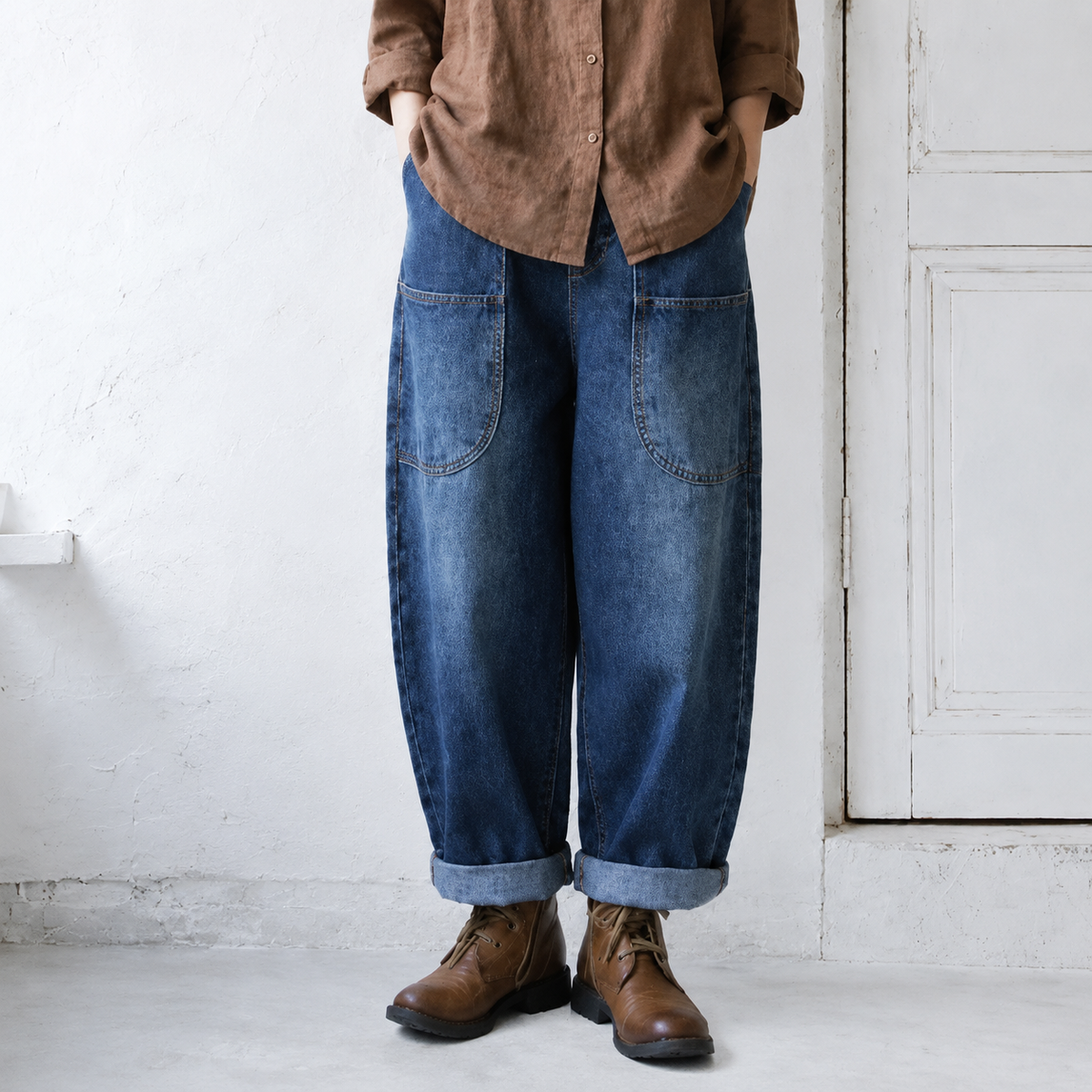 M-3XL 着回し ゆったり きれいめ デニムパンツ M ブルー