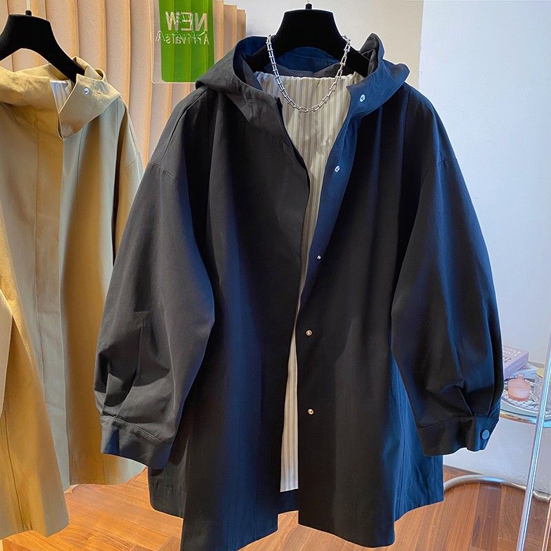 L-4XL ゆるさがちょうどいい フードのトレンチコート L ブラック