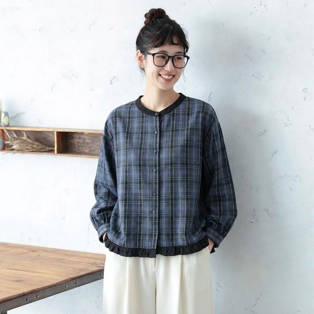 M-2XL チェック柄 シングルブレスト シンプル 長袖 シンプル シャツ 2XL 写真通り