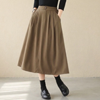 M-XL ハイウエスト Aライン シンプル 無地 スカート M コーヒー