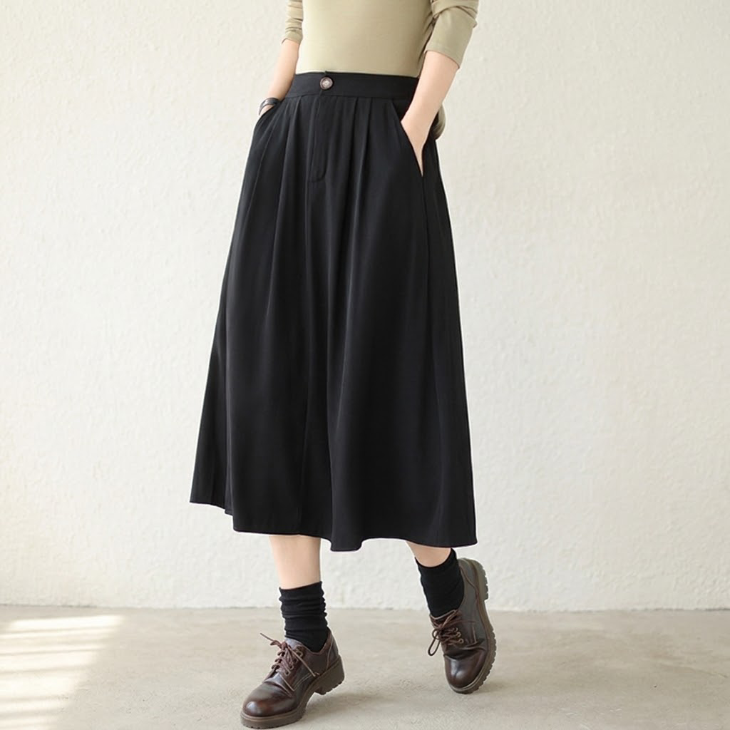 M-XL ハイウエスト Aライン シンプル 無地 スカート M コーヒー