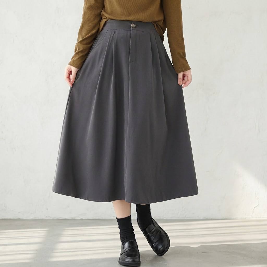 M-XL ハイウエスト Aライン シンプル 無地 スカート M コーヒー