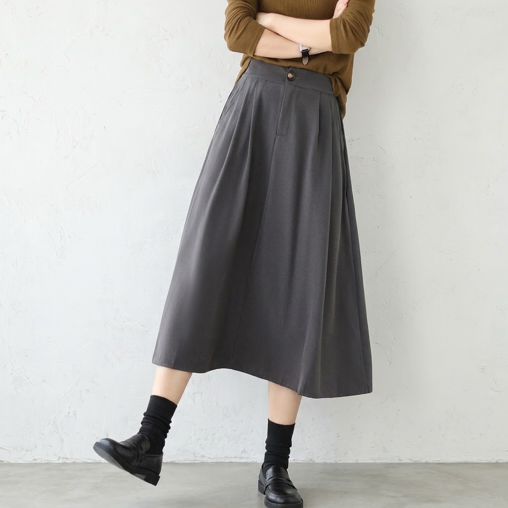 M-XL ハイウエスト Aライン シンプル 無地 スカート M コーヒー