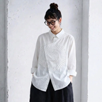 M-2XL 綿麻 大人ナチュラル 無地 刺繍 長袖 シャツ M ホワイト
