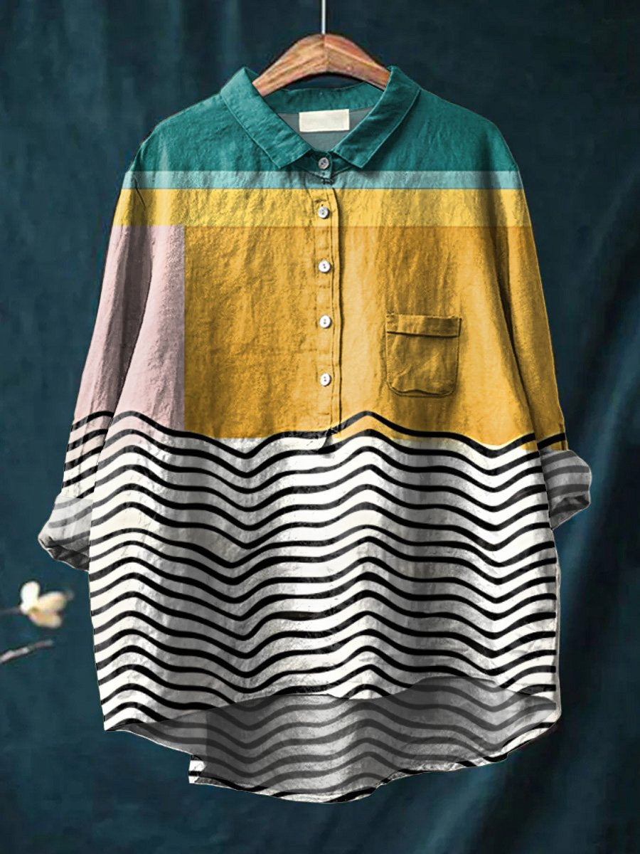 S-5XL シンプルコーデにアクセント 幾何柄シャツ S 写真通り1