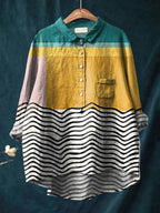 S-5XL シンプルコーデにアクセント 幾何柄シャツ S 写真通り1