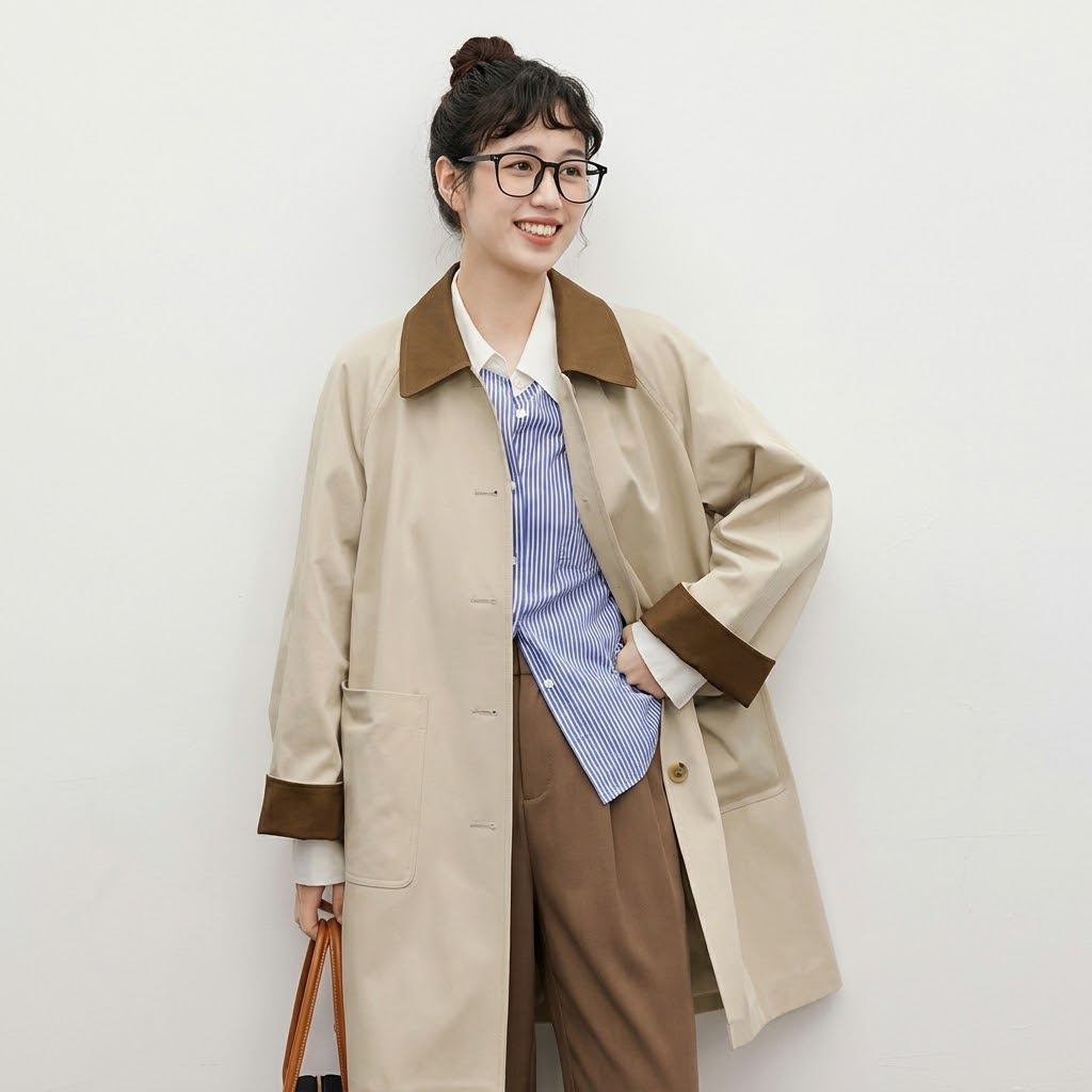 S-XL リピー数高 配色 フェミニン 折り襟 シングルブレスト 長袖 トレンチコート S ベージュ