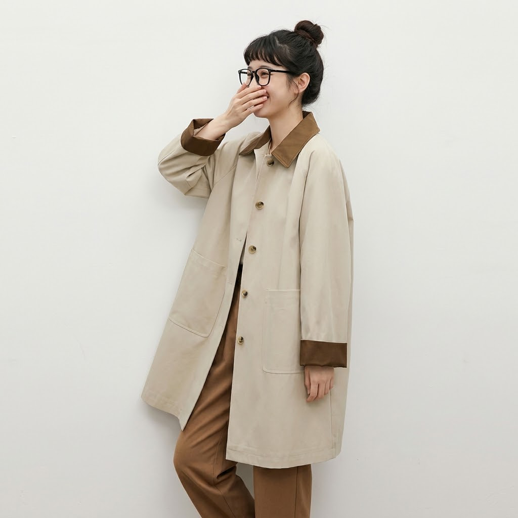 S-XL リピー数高 配色 フェミニン 折り襟 シングルブレスト 長袖 トレンチコート S ベージュ