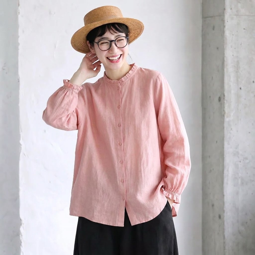 M-3XL 新商品＆再入荷 シンプル フリルカラー 長袖 シングルブレスト 無地 シャツ M ホワイト