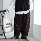 XL-6XL コーデュロイ  ハート柄 刺繍 ポケット付き ガウチョパンツ XL ブラウン
