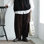 XL-6XL コーデュロイ  ハート柄 刺繍 ポケット付き ガウチョパンツ 6XL ブラウン