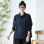 女性に大人気 花柄 森ガール レトロ 折り襟 シングルブレスト 長袖 シャツ フリー 写真と同じ1