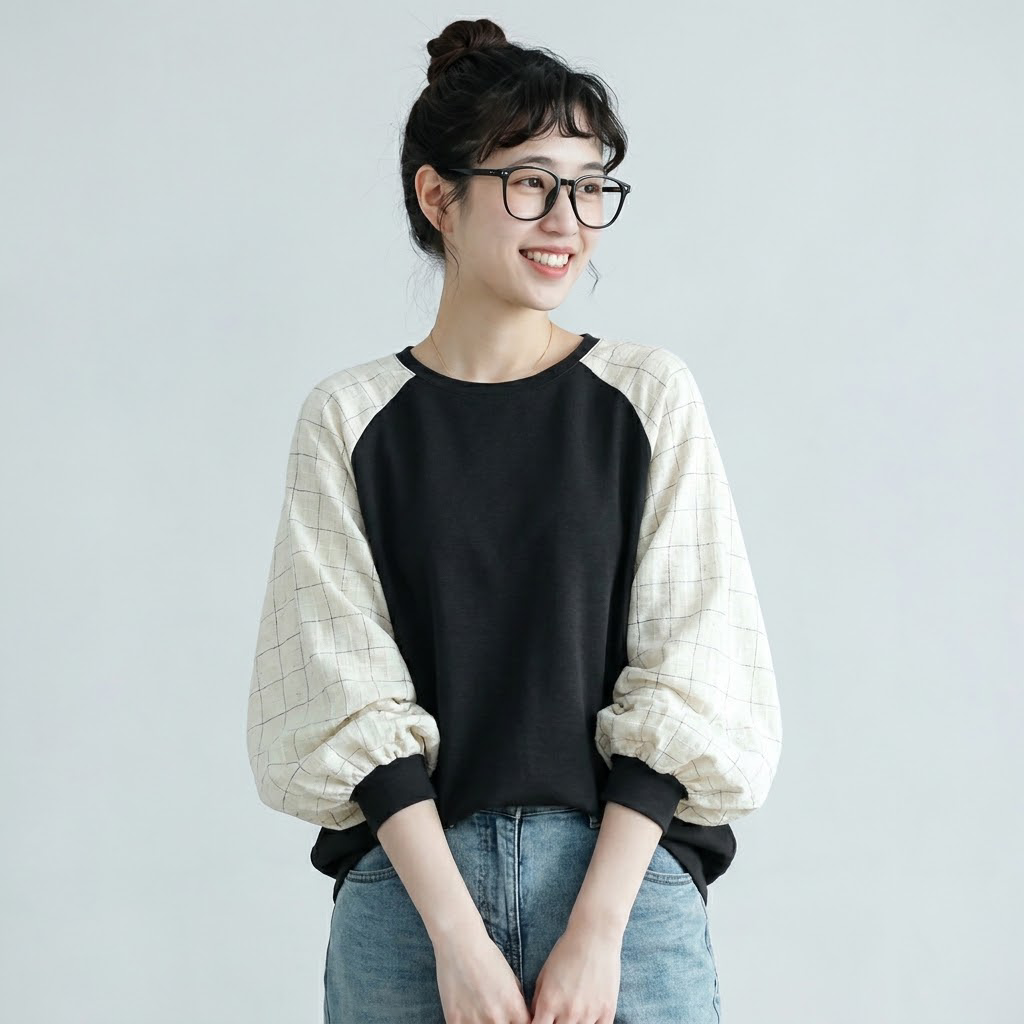 S-L着回し自在！配色 切り替え 長袖 ラウンドネック Tシャツ S ホワイト