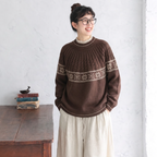 S-XL 新商品をピックアップ！幾何模様 レトロ 長袖 ラウンドネック ニットセーター S レッド