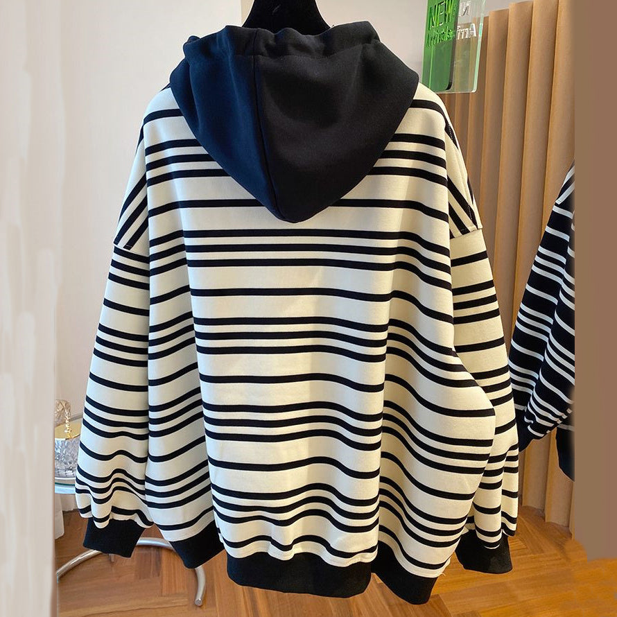 M-2XL キレイ見え 配色 ボーダー 長袖 柔らかい パーカー/ジャージ M ベージュ