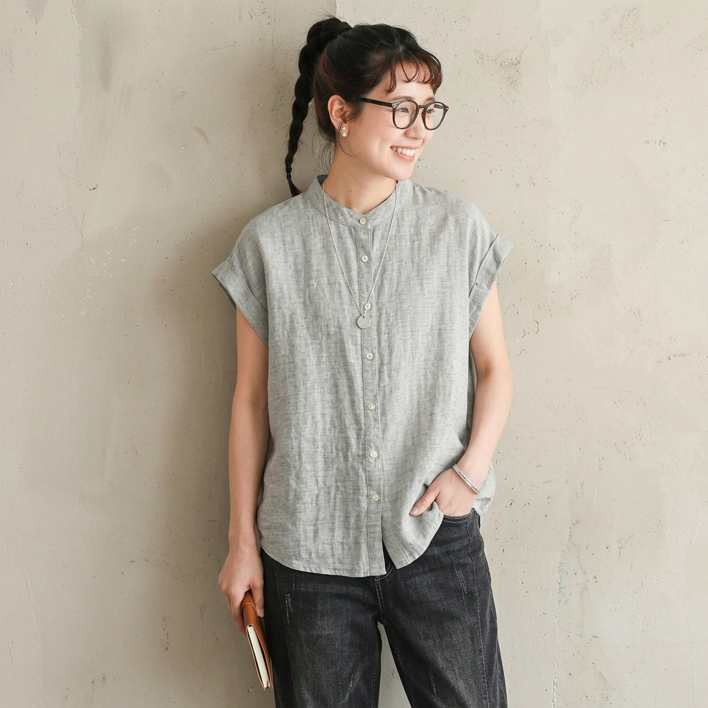【コットン】M-L  チェック柄 肌触りが良い  ビックシルエット シンプル  シャツ M ライトグレー