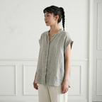 【コットン】M-L  チェック柄 肌触りが良い  ビックシルエット シンプル  シャツ M ライトグレー