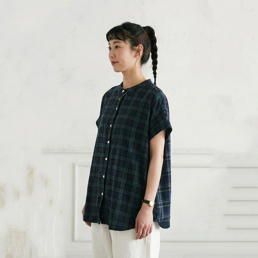 【コットン】M-L  チェック柄 肌触りが良い  ビックシルエット シンプル  シャツ M ライトグレー