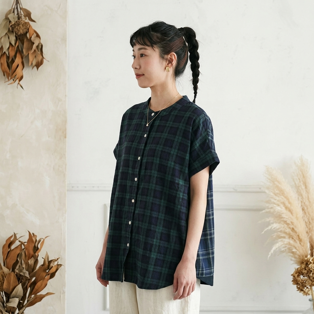 【コットン】M-L  チェック柄 肌触りが良い  ビックシルエット シンプル  シャツ M ライトグレー
