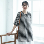 M-2XL 白黒チェック ゆったりチュニック 風通し良く ピクニックや散歩に M 写真通り1