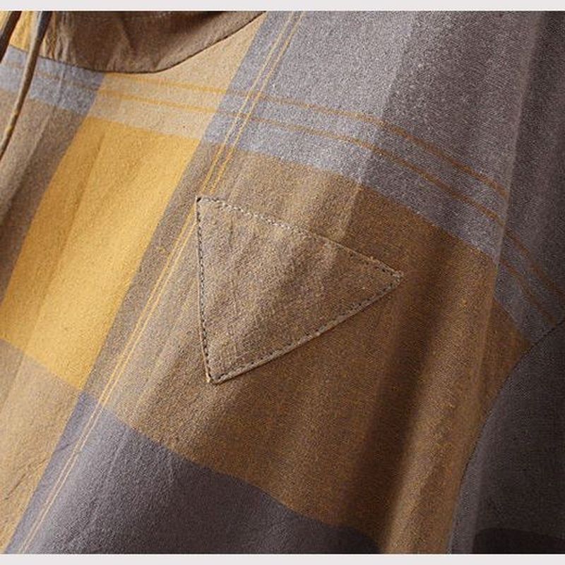 XL-4XL  チェック柄 長袖 フード付き カジュアル Tシャツ XL ブラック