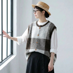 M-3XL ニット チェック柄 レトロ ベスト M ブラウン