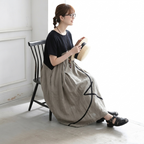 M-2XL 柔らかい肌触りストレート 配色 切り替え 半袖ワンピース M コーヒー
