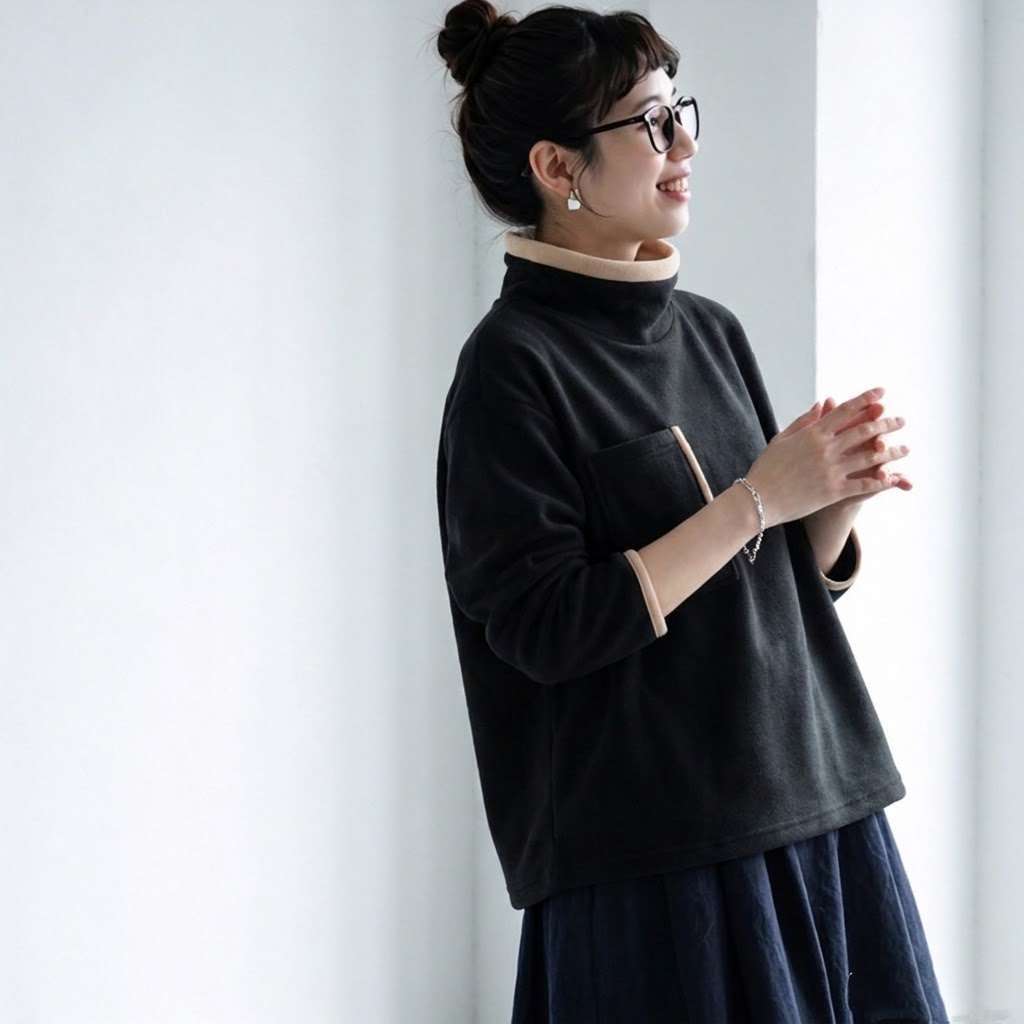 存在感抜群フリーサイズ ハイネック ポケット付き 裏起毛 ゆったり レトロ パーカー/ジャージ フリー ブラック