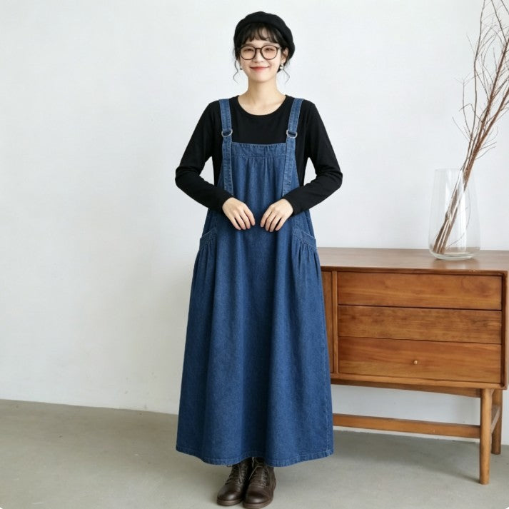 人気を獲得♡M-2XL ノースリーブ ポケット付き 無地 Aライン カジュアル デニムワンピース M ブルー