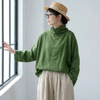 フリーサイズ ダブルガーゼ 無地  長袖 ハイネック 森ガール 長袖 ブラウス フリー グリーン