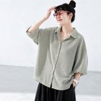 S-XL  ストライプ柄 心地よい デザイン 半袖 ブラウス S グレーグリーンストライプ