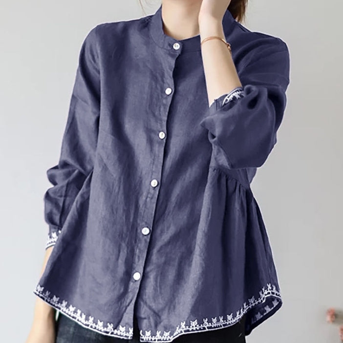 M-4XL コットン 刺繍 柔らかい肌触り 毎日使える 長袖 シャツ M ライトパープル