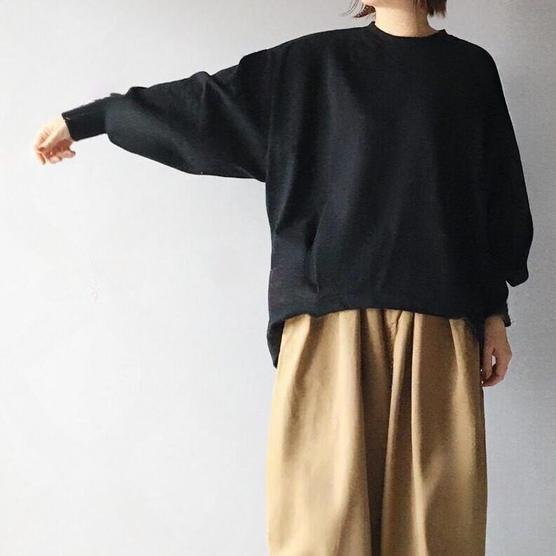 SML ナチュラル バルーンスリーブ 丸襟 ゆったり ワイドパンツ セットアップ 肌寒さ対応 S 写真通り