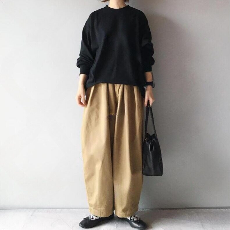 SML ナチュラル バルーンスリーブ 丸襟 ゆったり ワイドパンツ セットアップ 肌寒さ対応 S 写真通り