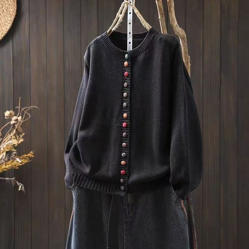 S-3XL ころころボタンのごきげんニット S グリーン