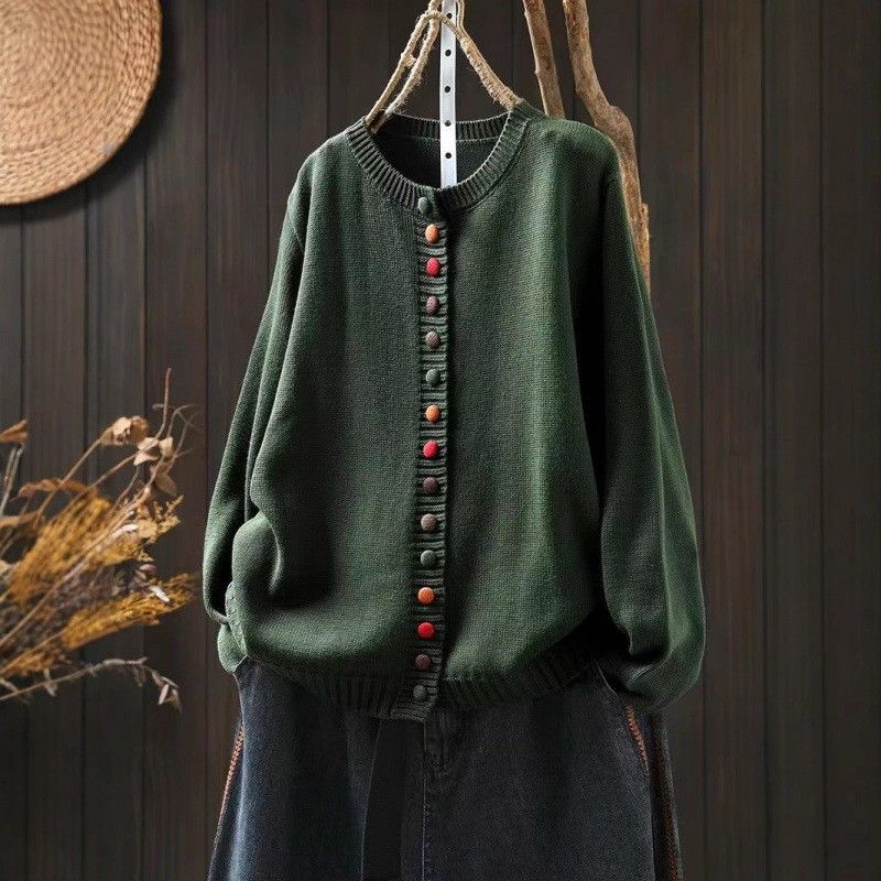 S-3XL ころころボタンのごきげんニット S グリーン