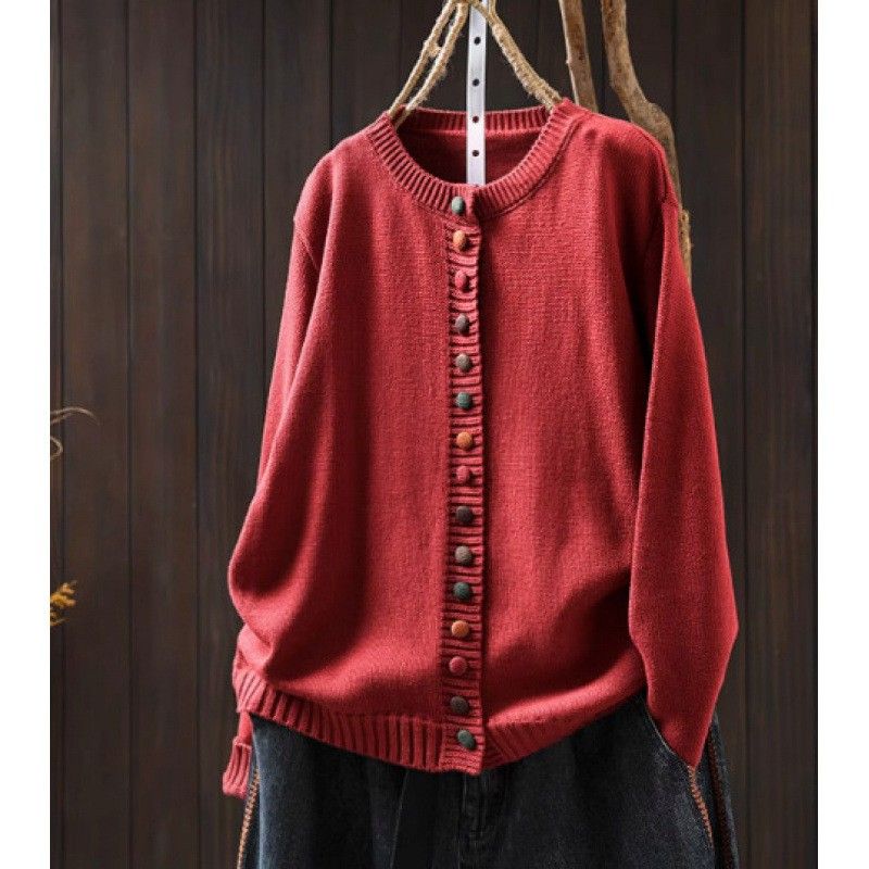 S-3XL ころころボタンのごきげんニット S グリーン