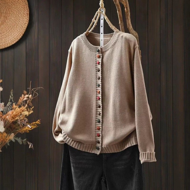 S-3XL ころころボタンのごきげんニット S グリーン