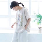 M-2XL 綿麻 プリント 花模様 ラウンドネック  平日 Tシャツ M ホワイト