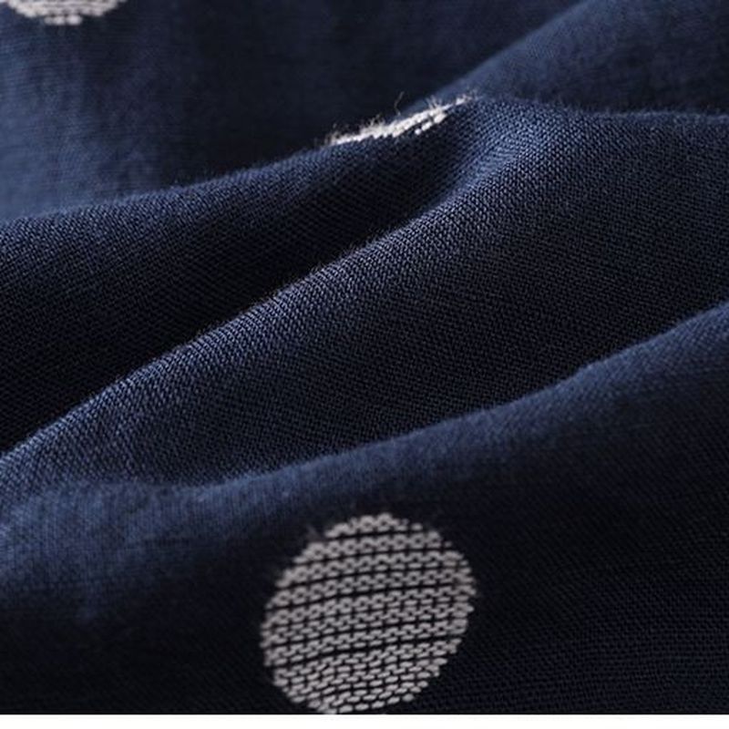 ゆったり 体型カバーも叶うコットンリネン風ドットブラウス(M~2XL) M ブルーホワイトドット