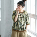 M-3XL 綿麻 ドット柄 半袖 花柄 大人ナチュラル シャツ M コーヒー