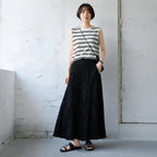 S-XL スカート シワ加工 ロング丈 ナチュラル コットン混紡 S ブラック