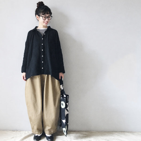SML ナチュラル 軽やか ゆったり きれいめ セットアップ S ブラック／トップス＋ベージュ／パンツ