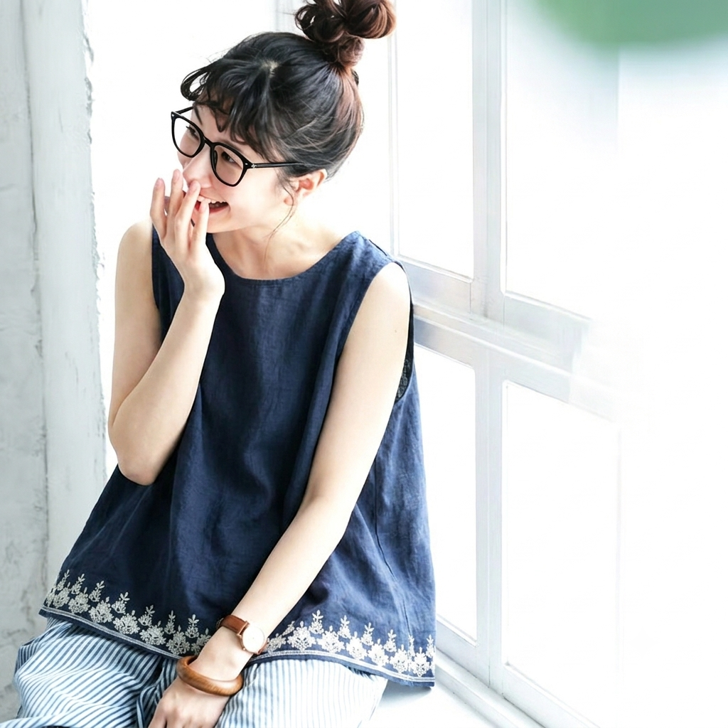 L-4XL お買い得！ 刺繍 ラウンドネック ノースリーブ シンプル タンクトップ L ホワイト